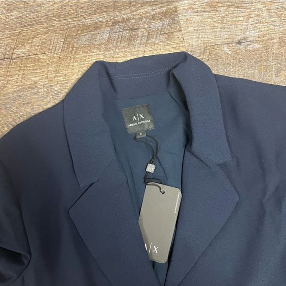 Armani Exchange Blazer Women's 0 Navy Blue Polyester One Button Mesh Sides NWT - Picture 4 of 10